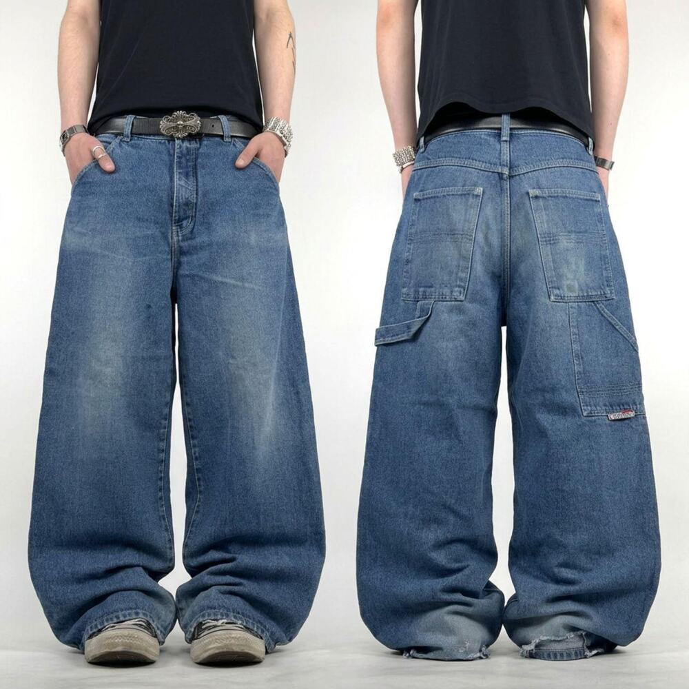 Vintage y2k grunge baggy wide leg carpenter archive stonewash jeans